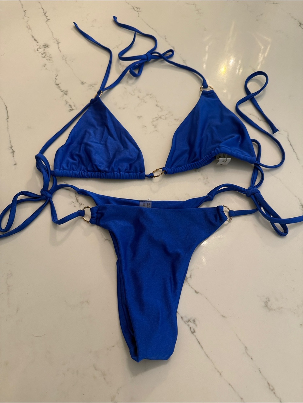 Blue Women's Triangle Tie-Side Bikini Set Size Medium